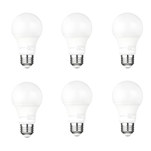 Amazon Basics A19 Dusk to Dawn Sensor LED Outdoor Light Bulb, 60W Equivalent, Energy-Efficient 9W, Soft White 2700K, E26 Base, 10,000 Hours, 6-Count