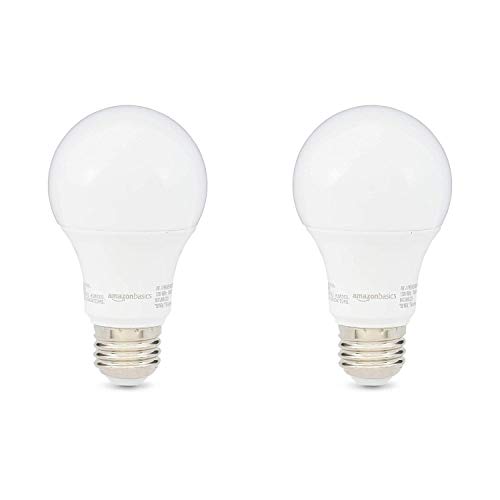 Amazon Basics A19 LED Light Bulbs 60 Watt Equivalent, Soft White (2700K), Energy Efficient 9W, Non-Dimmable, 10,000 Hour Lifetime, 2-Pack