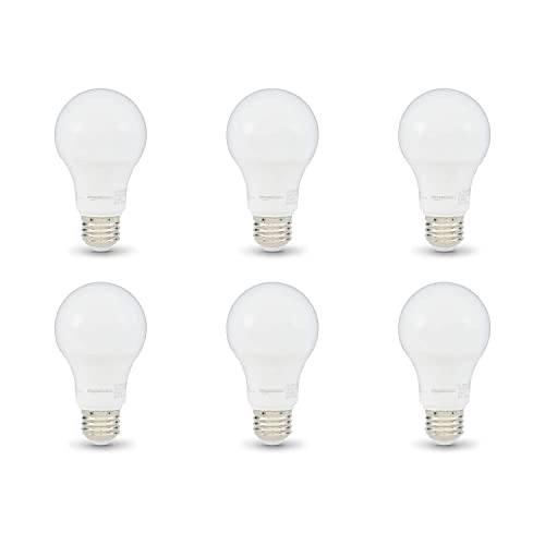 Amazon Basics A19 LED Light Bulbs, 60W Equivalent, 9W Energy Efficient, E26 Standard Base, Daylight White 5000K, Dimmable, 10,000 Hour Lifetime, 6-Pack