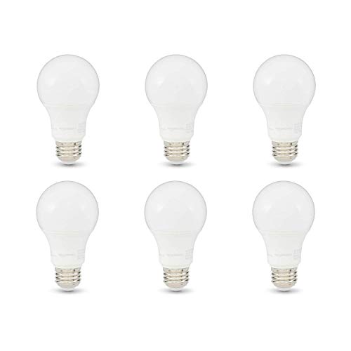 Amazon Basics A19 LED Light Bulbs, 75 Watt Equivalent, Energy Efficient 12W, E26 Standard Base, Soft White 2700K, Dimmable, 10,000 Hour Lifetime , 6-Pack