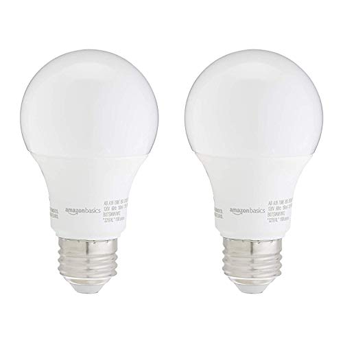 Amazon Basics A19 LED Light Bulbs 75 Watt Equivalent, Daylight White (5000K), Energy Efficient 12W, Non-Dimmable, 10,000 Hour Lifetime, 2-Pack