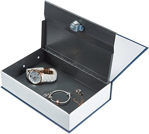 Amazon Basics Book Safe, Money Saving Box, Save for Money, Secret Hidden Metal Lock Box, Money Hiding, Key Lock, Large, Blue