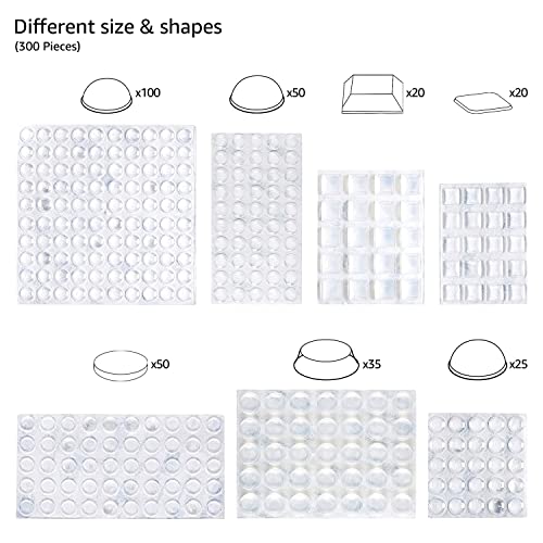 Amazon Basics Cabinet Door Bumper, Clear Self Adhesive Bumpers Pads for Surface Protection and Noise Reduction, 300-Piece, 6.9 x 4.5 x 0.6 inch