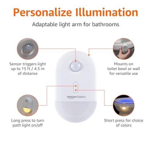 Amazon Basics Color Changing LED Toilet Bowl Motion Sensor Light, Battery Operated, 2 Pack, White