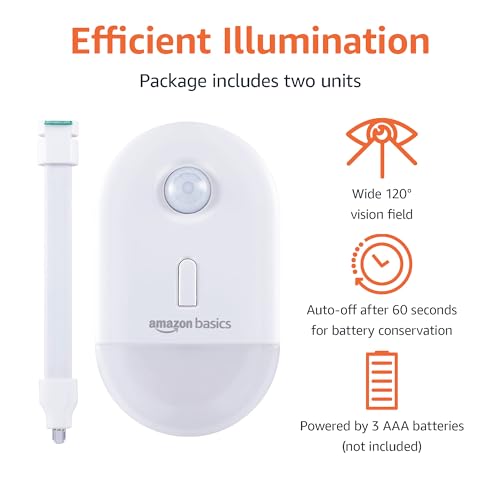 Amazon Basics Color Changing LED Toilet Bowl Motion Sensor Light, Battery Operated, 2 Pack, White