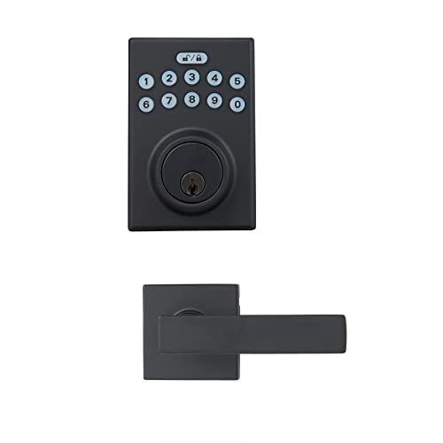 Amazon Basics Contemporary Electronic Keypad Door Lock, Keyless Entry Deadbolt with Handle Set, Easy Installation, Matte Black
