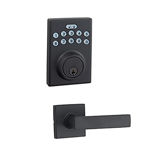 Amazon Basics Contemporary Electronic Keypad Door Lock, Keyless Entry Deadbolt with Handle Set, Easy Installation, Matte Black view 2