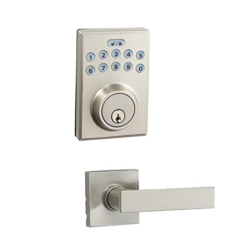 Amazon Basics Contemporary Electronic Keypad Door Lock, Keyless Entry Deadbolt with Handle Set, Easy Installation, Sturdy, Satin Nickel, 1-Pack view 2