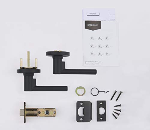 Amazon Basics Contemporary Madison Door Lever - Passage - Matte Black, 6-Pack