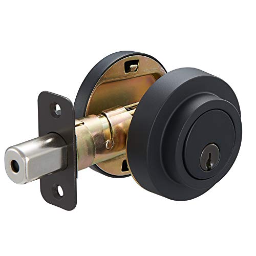 Amazon Basics Contemporary Round Deadbolt Door Key Lock, Single Cylinder, Matte Black, 1-Pack
