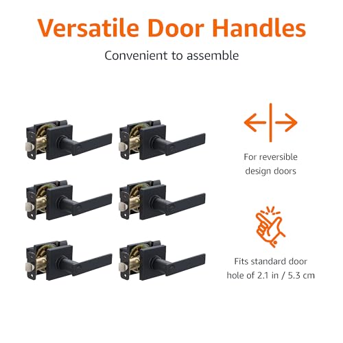 Amazon Basics Contemporary Stamford Interior Door Levers for Bedroom and Bathroom, Matte Black, 6-Pack view 2