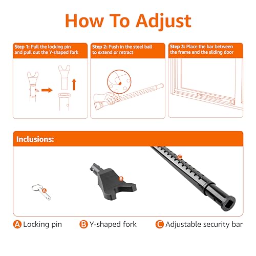 Amazon Basics Door Security Bar, 25-45 inch Adjustable, Security Door Stopper, for Home, Apartment, Hotel, Travel, Black, 1-Pack