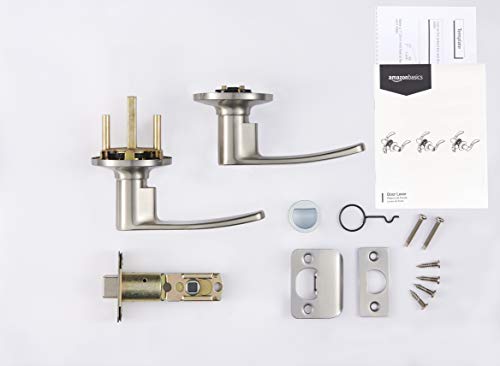 Amazon Basics Easy Installation Straight Door Lever, Passage, Fits Doors 1-3/4 in, Satin Nickel, 6-Pack view 3