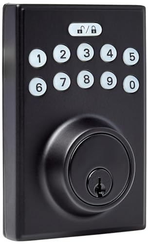 Amazon Basics Electronic Keypad Deadbolt Door Lock with Touch-Control Keyless Easy Installation, Auto Lock, Keyed Entry Option, Contemporary, 1-Pack, Matte Black