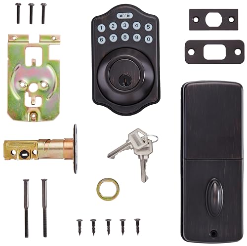 Amazon Basics Electronic Keypad Deadbolt Door Lock with Touch-Control Keyless Entry Door Lock, Keyed Entry Option, Traditional, Oil Bronze, 1-Pack