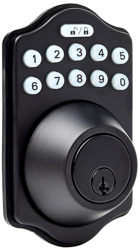 Amazon Basics Electronic Keypad Deadbolt Door Lock with Auto Lock, Touch-Control Keyless Entry, Customizable User Codes, Traditional Design, Matte Black, 1-Pack