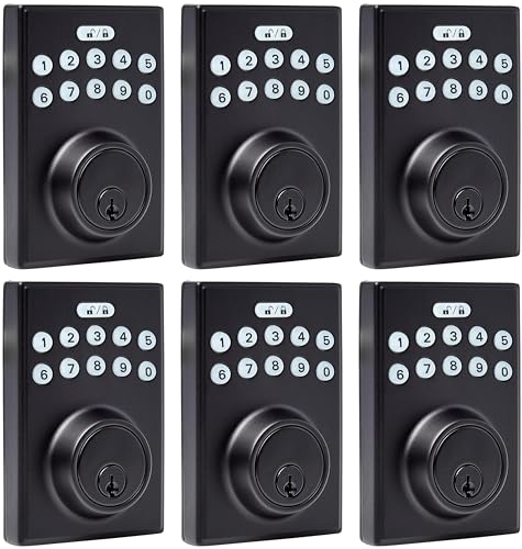 Amazon Basics Electronic Keypad Deadbolt Door Lock with Touch-Control Keyless Entry, Keyed Entry Option, Contemporary, Matte Black, 6-Pack