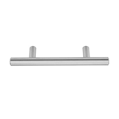 Amazon Basics Euro Bar Cabinet Handle (1/2-inch Diameter), 5.38-inch Length (3-inch Hole Center), Satin Nickel, 25-Pack