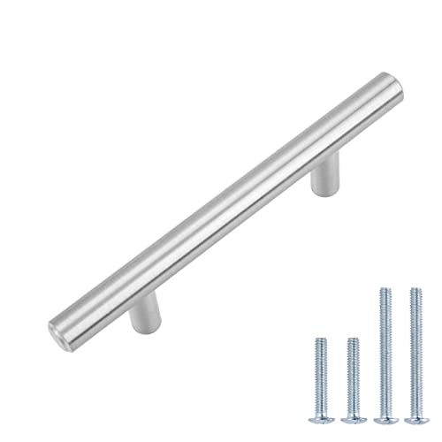 Amazon Basics Euro Bar Cabinet Handles, Drawer Pulls, Kitchen Cabinet Hardware, 5.38-inch Length, 3-inch Hole Center, 1/2-inch Diameter, Satin Nickel, 25-Pack