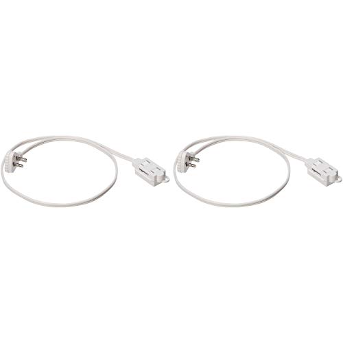 Amazon Basics Extension Cord with Multiple Outlets, 3 ft 2-Prong Indoor Power Strip, Flat Plug, 13 Amps, 1625 Watts, 125 VAC, White, 2-Pack