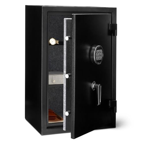 Amazon Basics Fire Resistant Security Safe with Electronic Keypad, Anti-theft Protection for Important Documents and Valuables, 2.1 Cubic Feet, 16.93"W x 13.8"D x 25.98"H, Black