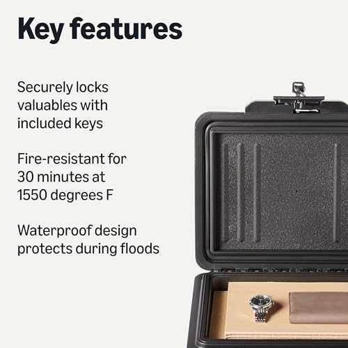 Amazon Basics Fire-Resistant Waterproof Fire Chest with Mechanical Key, 0.22 cu. ft, Black view 2