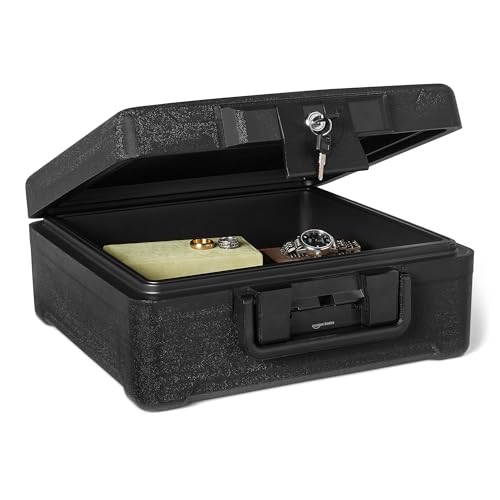 Amazon Basics Fire-Resistant Waterproof Fire Chest with Mechanical Key, Protects During Floods, 0.39 cu. ft, Black