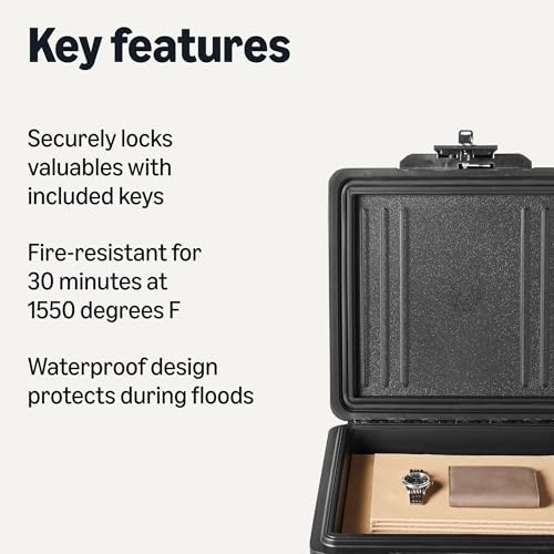 Amazon Basics Fire-Resistant Waterproof Fire Chest with Mechanical Key, Protects During Floods, 0.39 cu. ft, Black view 2