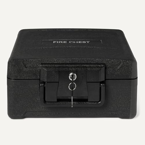 Amazon Basics Fire-Resistant Waterproof Fire Chest with Mechanical Key, Protects During Floods, 0.39 cu. ft, Black view 3