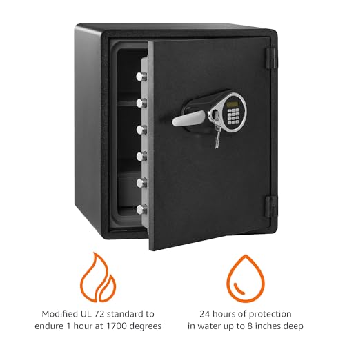 Amazon Basics Fireproof Safe and Waterproof Safe Box with Digital Electronic Lock, for Home Use, 2.13 Cubic Feet, 24"Hx20.87"Wx19"D, Black