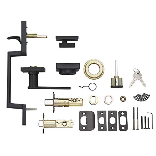 Amazon Basics Front Door Lock Set, Handleset with Stamford Lever, Level Door Handle, Exterior, Single Cylinder Packs, Matte Black, 1-Pack