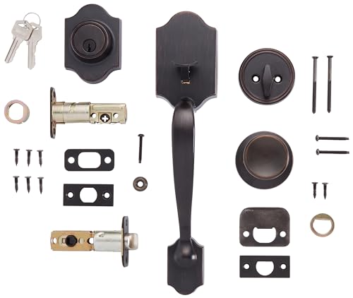 Amazon Basics Front Door Lock Set, Handleset with Tulip Knob, Easy Installation, Level Door Handle, Exterior, Single Cylinder, Oil Bronze, 1-Pack view 3
