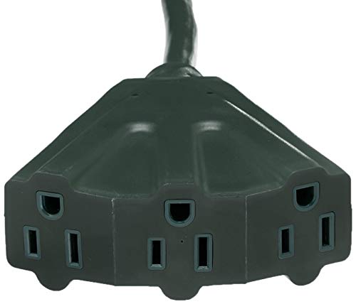 Amazon Basics Indoor/Outdoor Extension Cord, 25-foot, 3-Prong Vinyl with 3 Outlets - 13 Amps, 1625 Watts, 125 VAC, Green