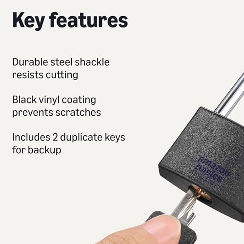 Amazon Basics Keyed Padlock, 43 mm W, 38 mm L, 21 mm W, Black view 2