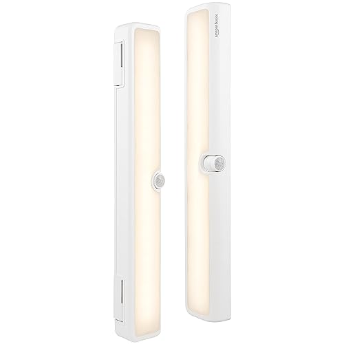 Amazon Basics LED Motion Sensor Light Bar, USB/Battery Operated, 250 Lumens, 12 Inches, Swivel, Under Cabinet Lighting for Closet, Kitchen, 2-Pack, White