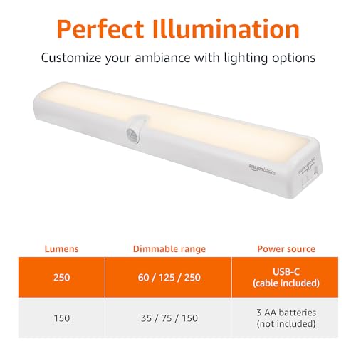 Amazon Basics LED Motion Sensor Light Bar, USB/Battery Operated, 250 Lumens, 12 Inches, Swivel, Under Cabinet Lighting for Closet, Kitchen, 2-Pack, White view 3