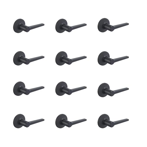 Amazon Basics Manchester Interior Door Handles, Non-Locking Dummy Lever, Left or Right Handing, 12-Pack, 65mm Dia x 104mm L, Matte Black