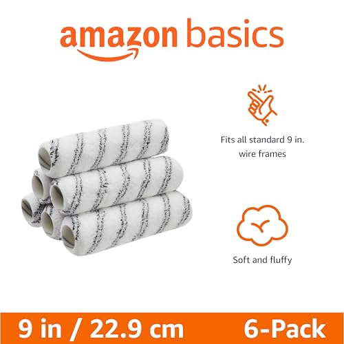 Amazon Basics Microfiber Paint Roller Covers for Painting Walls, Smooth Finish, Washable, 9" x 3/8", 6-Pack view 2