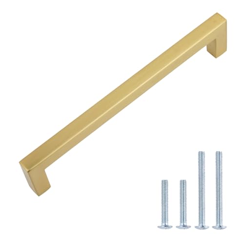 Amazon Basics Modern Square Cabinet Pull Handle, 5.39-inch Length (5-inch Hole Center), Golden Champagne, 10-pack