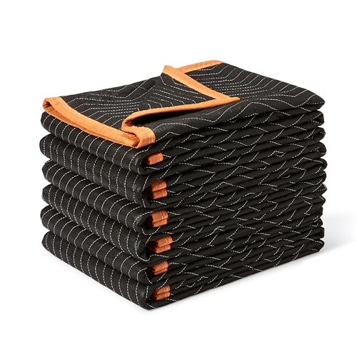 Amazon Basics Moving Blankets, 72" x 80", Pack of 6, Black