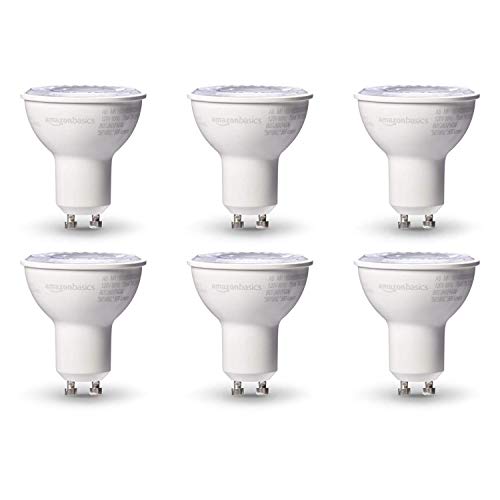 Amazon Basics MR16 LED Light Bulb, 50 Watt Equivalent, Energy Efficient 7W, GU10 Base, Warm White 3000K, Dimmable, 10,000 Hour Lifetime , 6-Pack