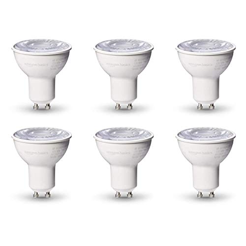 Amazon Basics MR16 LED Light Bulb, 50W Equivalent, Energy Efficient 7W, GU10 Base, Daylight White 5000K, Dimmable, 10,000 Hour Lifetime, 6-Pack