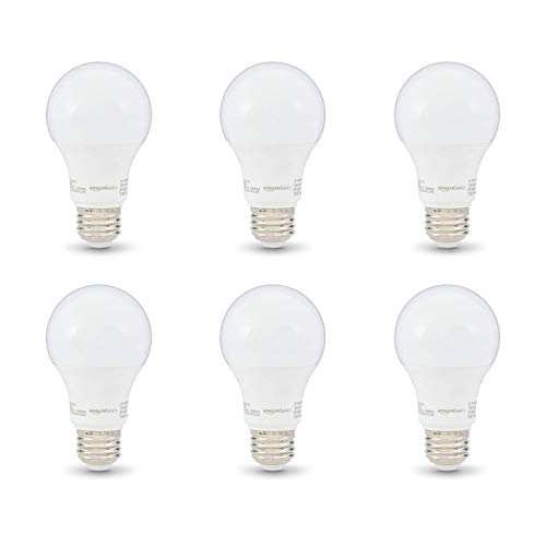 Amazon Basics Non-Dimmable LED Light Bulbs, Great Brightness, 40W Equivalent, 6W, E26 Standard Base, 2700K, 10,000 Hour Lifetime, Soft White A19, 6-Pack