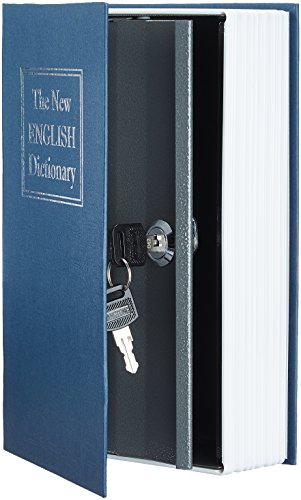 Amazon Basics Portable Diversion Book Safe, Secret Hidden Lock Box with Key Lock for Valuables, Hidden Storage Compartment Disguised as a Book, Large, Blue view 2
