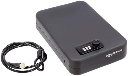 Amazon Basics Portable Security Case Lock Box Safe with Combination Lock for Documents, Valuables, Personal Items, Dorm Room, Home, Large, Black