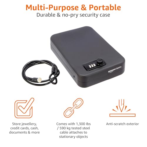 Amazon Basics Portable Security Case Lock Box Safe with Combination Lock for Documents, Valuables, Personal Items, Dorm Room, Home, Large, Black view 3