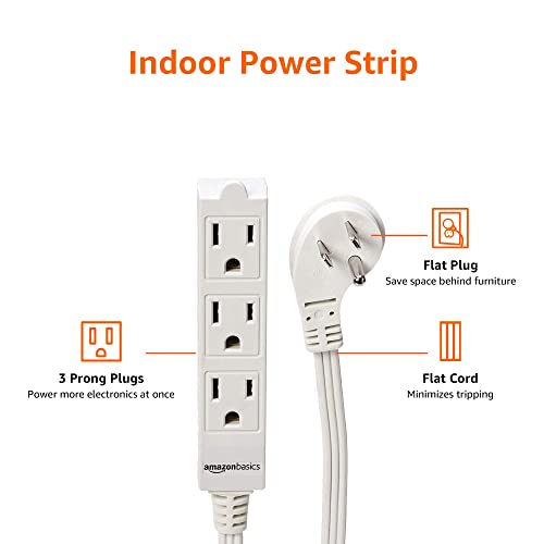 Amazon Basics Rectangular Indoor Extension Cord Power Strip, 3-Prong, Flat Plug, Grounded - 13 Amps, 1625 Watts, 125 VAC - 2-Pack, 6 ft, White