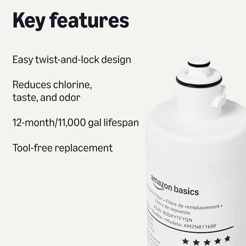 Amazon Basics Replacement Filter Cartridge for Under Sink Water Filter System, Reduces Chlorine, Bad Taste & Odor, NSF/ANSI 42 & 372 Certified, 1 Year Service Life, 11,000 Gallons, White view 2