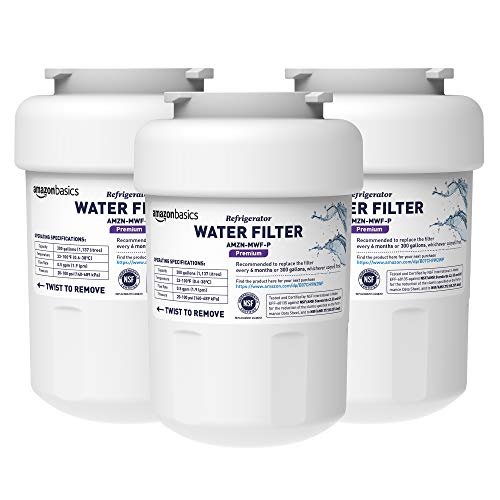Amazon Basics Replacement GE MWF Refrigerator Water Filter for Filtration, NSF Certified, Compatible with GE and Kenmore, Premium Filtration, Easy to Install, Pack of 3