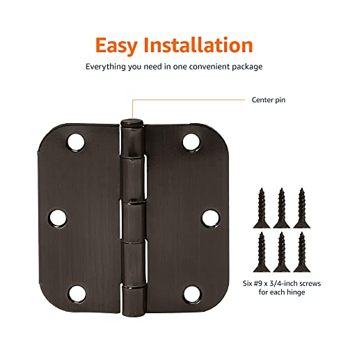Amazon Basics Rounded 3.5 Inch x 3.5 Inch Door Hinges, Oil Rubbed Bronze, 72 Count (Pack of 1) view 2